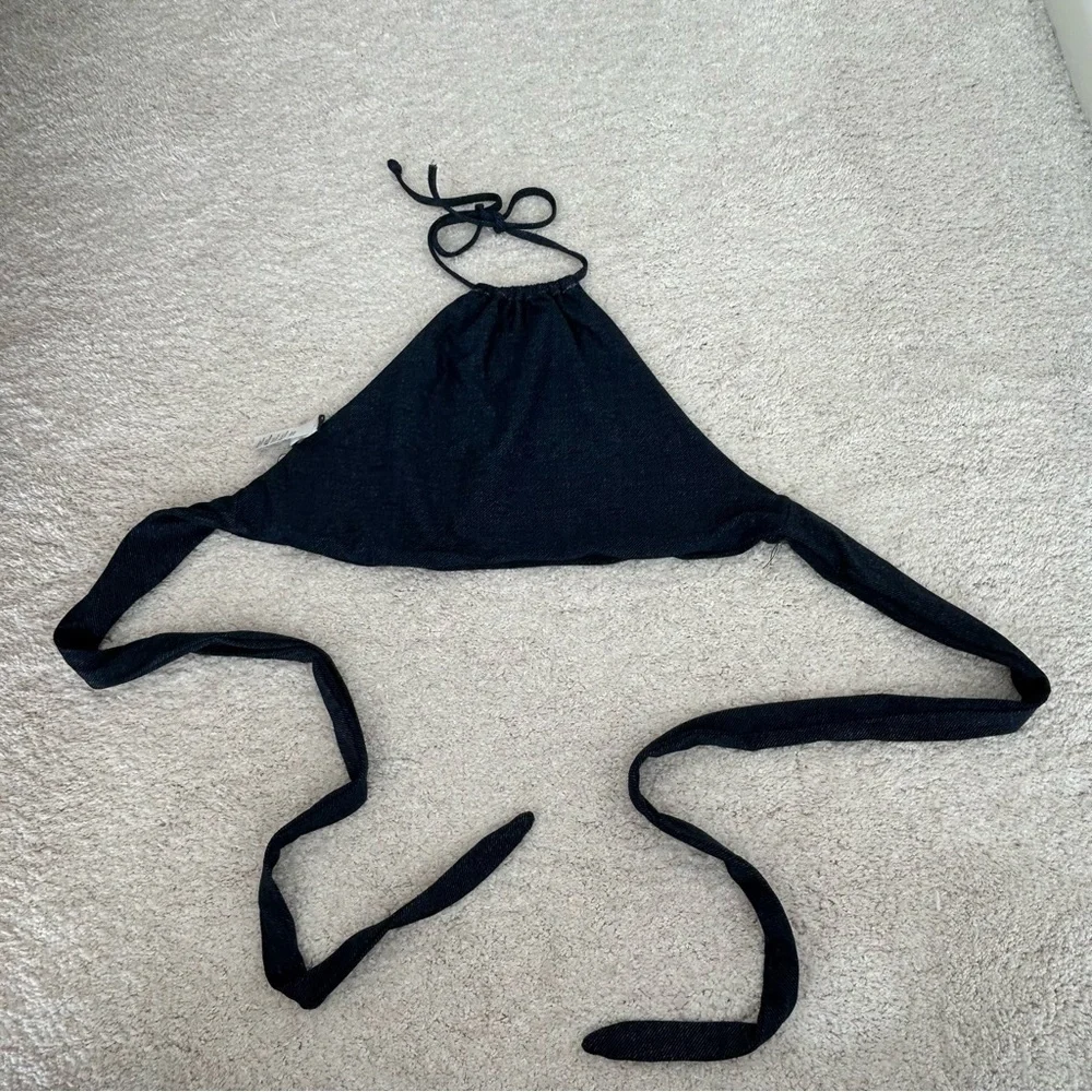 L*SPACE Denim Look Halter Bikini Top